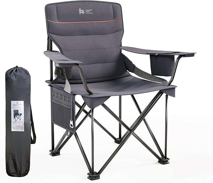 OUTSIDER Folding Camping Chair 400LBS Capacity, Portable Outdoor Lawn Chairs with Ergonomic Lumbar Support, Cooler Bag, Cup Holder, Pockets, Headrest for Beach, Lawn, Hiking (Style-1, 1pc)