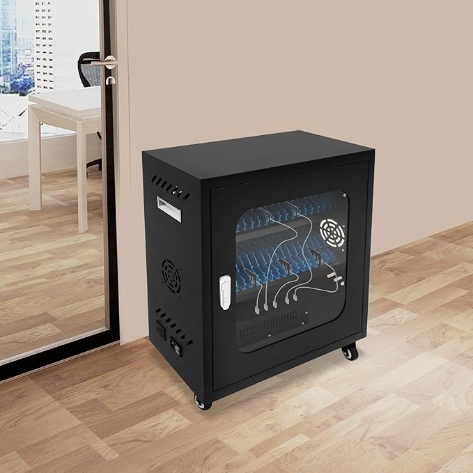 40-Device Charging Station, Charging Cabinet for Cellphones & Tablet Computers, Rechargeable Cellphone Locker Storage Charging Station, Locking Laptop Storage Box with Cable Management