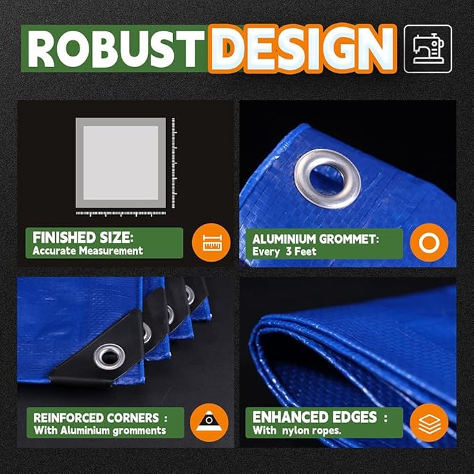 RAINDEWAY Tarps 20x40 Feet,8 Mil Blue Large Tarp,UV Resistant,Durable,Multipurpose Waterproof Poly Tarp Cover with Metal Grommets and Reinforced Edges