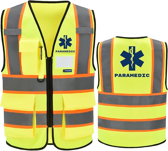 AYKRM Security Vest for Men Women 7 Pockets High Visibility Reflective Safety Vest Front Zipper Meets ANSI/ISEA