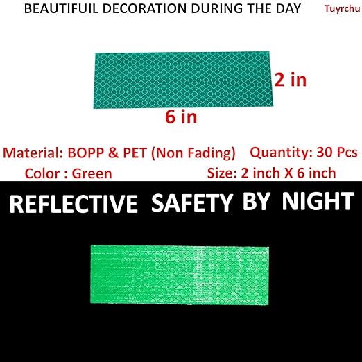 Green Reflective Stickers 2 inch X 6 inch, Outdoor Waterproof High Visibility Warning Safety Adhesive Reflector Tape (30 Pcs)