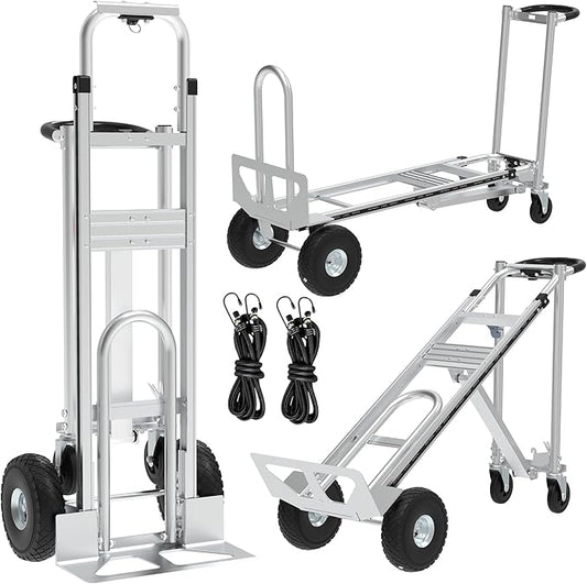 Aluminum Convertible Hand Truck, 800lbs 3 in 1 Folding Dolly Cart Lightweight Frame,Heavy Duty Industrial Platform Cart Handtruck for Construction, Logistics, Shopping, Home, Office Moving (Silver)