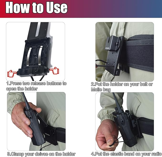Universal Belt Clip & MOLLE Radio Holster - Tactical Mount Holder for BaoFeng Motorola Midland Kenwood Walkie-Talkies w/Back Clip - Secure Fit for Duty Belts, MOLLE Packs