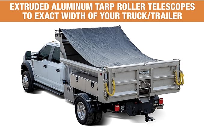 Buyers Products DTR6014 Aluminum Tarp System with Mesh Tarp, 6 x 14 Feet – Dump Body Tarp Kit, Heavy Duty Double-Stitched Hems, Brass Grommets, Telescoping Roller, Complete Hardware Included
