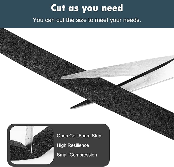 YIJUHOU Weather Stripping Door Seal Window Air Conditoner Insulation Foam Seal Tape Black Open Cell Door Seal Strip (1IN*1/2IN*13FT)