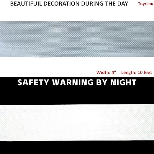 Non Fading Reflective Tape White Outdoor Waterproof 4 inch Wide for Truck, High Visibility Safety Warning Adhesive Strips (10 feet)