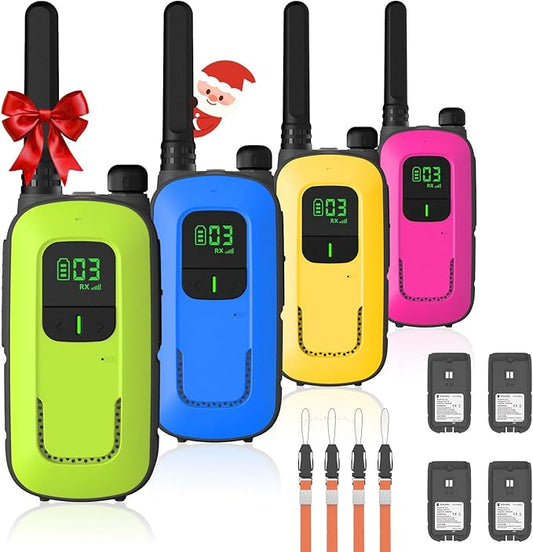 Radioddity FS-T3 Walkie Talkies for Adults Kids Long Range 4 Pack Rechargeable Walky Talky FRS Two Way Radio, 22 Channels License Free USB Charging with Flashlight Boys Girls Gift for Camping Hiking