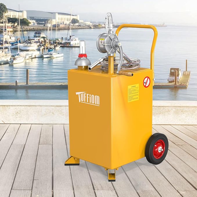 TUFFIOM 20 Gallon Fuel Gas Caddy w/Wheels & Manual Siphon Pump, Portable Diesel Fuel Transfer Storage Tank w/8.9ft Hose, Gasoline Can Container for ATV Car Mowers Tractor Boat Motorcycle