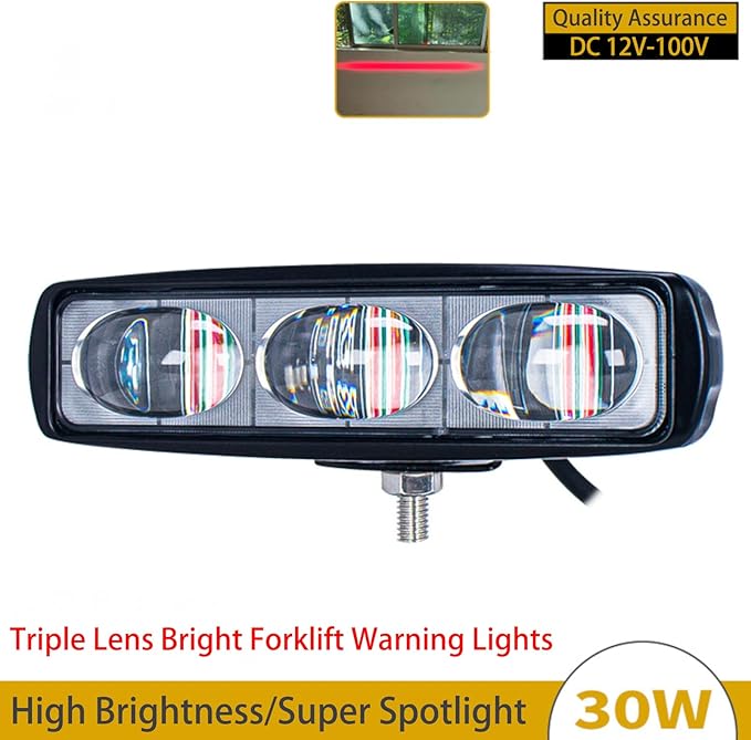 3-Lens High-Brightness Forklift Warning Light, Red LED Forklift Safety Light, 30W DC 12V-100V, Adjustable Beam & Easy Installation for AGV, Warehouse & Industrial Vehicles (2Pcs)