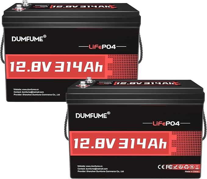 2 Packs 12V 314Ah LiFePO4 Lithium Batteries, 200A BMS 15000+ Deep Cycles 300Ah Battery, Low Temp Cutoff, 4.01kWh for Large RV Solar System & Off-Grid Power
