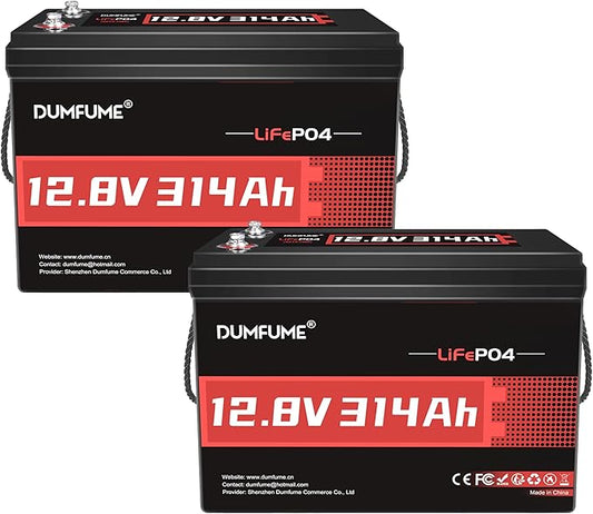 2 Packs 12V 314Ah LiFePO4 Lithium Batteries, 200A BMS 15000+ Deep Cycles 300Ah Battery, Low Temp Cutoff, 4.01kWh for Large RV Solar System & Off-Grid Power