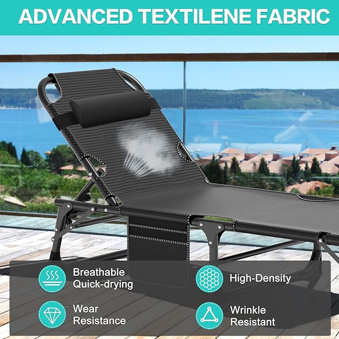 ABORON Patio Lounge Chair, Folding Guest Bed Cot for Adults, 500LB Heavy-Duty Capacity, Portable Extra Bed with Comfort Mat, Quick Fold Design for Indoor Guest Stays & Temporary Use