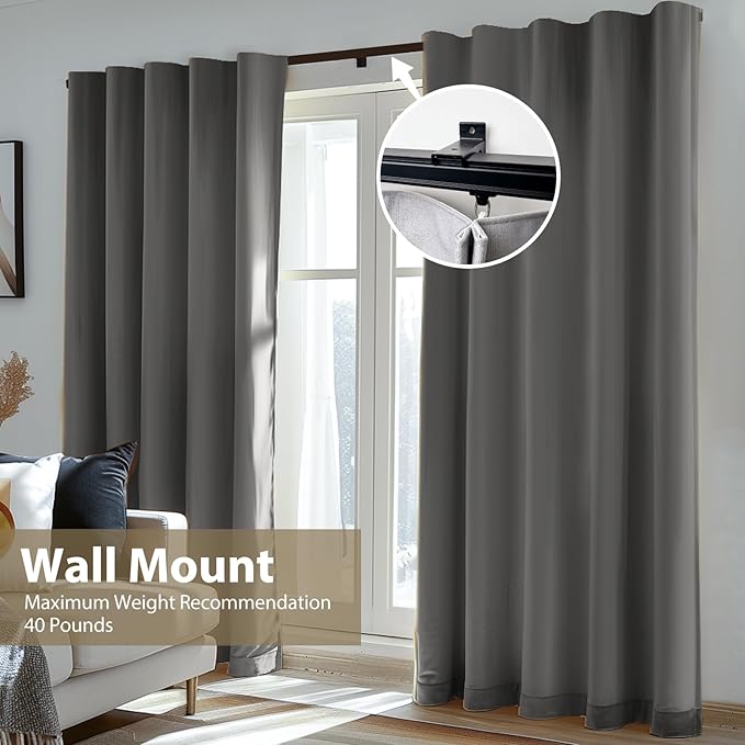 Ceiling Curtain Track Ceiling and Wall Mounted Heavy-Duty Curtains Rails Room Divider Curtains Shower RV Tracks Ceiling Sliding Curtain Rods with Clips,Black 9ft.