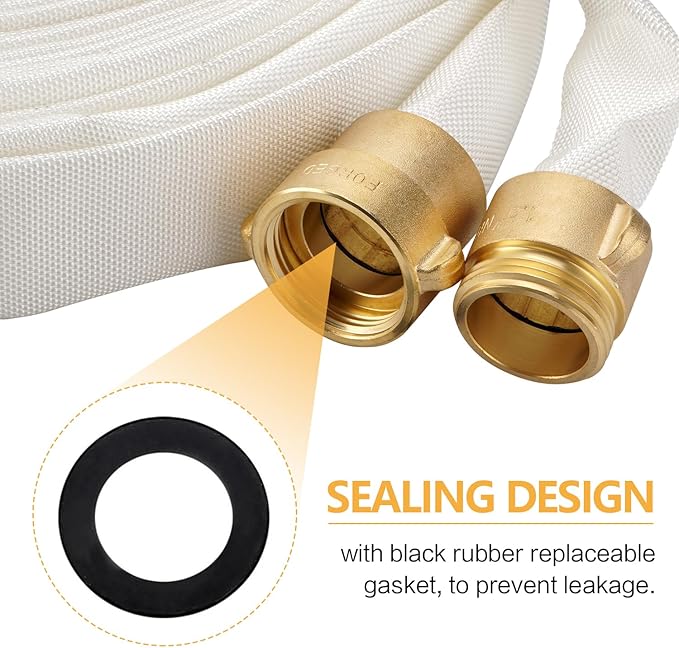 Fire Hose,1-1/2" ID X 100 FT, Single Jacket TPU, 450 PSI Burst Pressure, Industrial Fire Hose with NST/NH Brass Couplings for Indoor Use