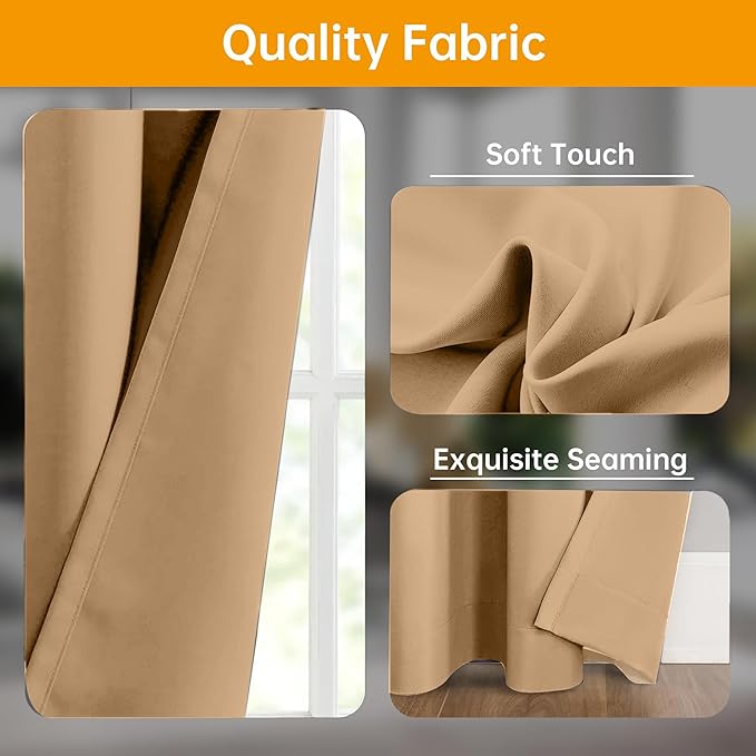 Room Divider Curtains Blackout Ceiling Track Curtain with Hook Wall Mount Sliding Door Curtains Ceiling Mount Extra Wide Curtain Wall Divider for Room Separation (Khaki, W120 x H84 Inch)
