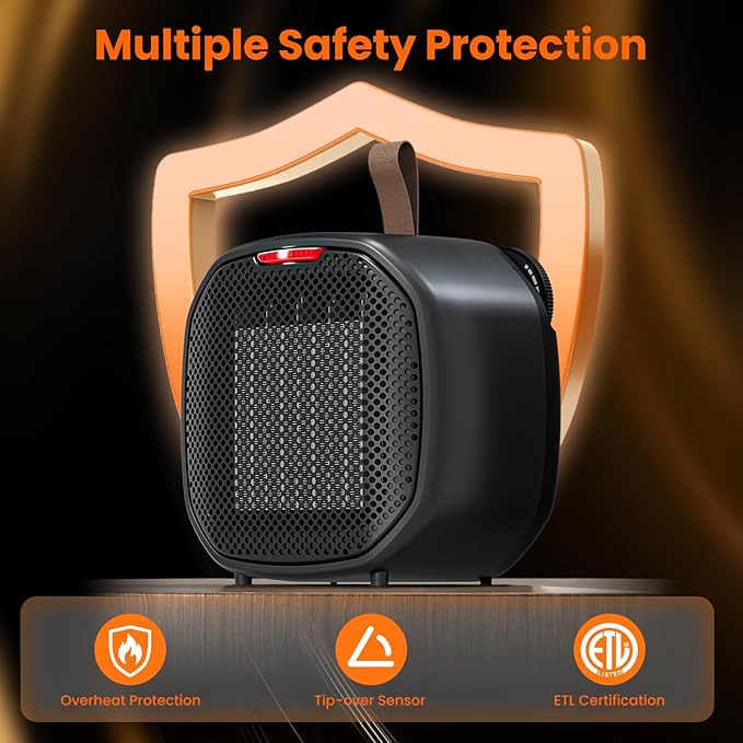 ZAFRO 1200W Portable Ceramic Space Heater for Indoor Use, 3 Modes Thermostat Adjustable, Tip-Over & Overheat Protection, Quiet Personal Heater (<45dB) for Office Desk Bedroom,(Black)