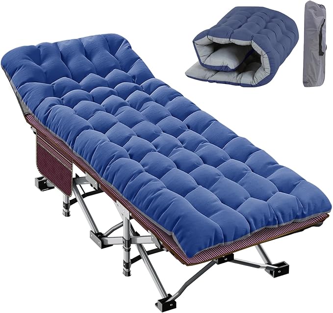 Slsy Folding Camping Cot for Adults with Pad, Padded Portable Sleeping Cots, Camp Bed with Carry Bag for Outdoor Travel, Beach, Hiking