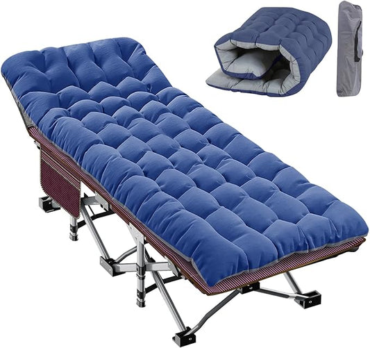 Slsy Folding Camping Cot for Adults with Pad, Padded Portable Sleeping Cots, Camp Bed with Carry Bag for Outdoor Travel, Beach, Hiking