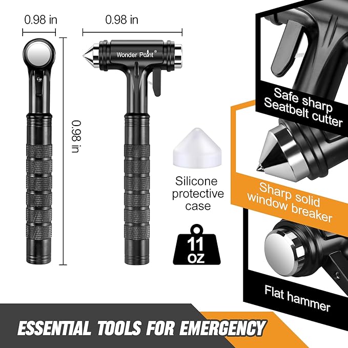 Car Window Breaker, Automotive Safety Hammer with Seatbelt Cutter, 3-in-1 Emergecy Escape Tool Car Metal Window Breaker Seatbelt Cutter, Aluminium Alloy Glass Breaker Hammer(Black 1Pack)