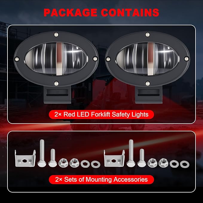 eTzone LED Forklift Safety Light Red 2 Pack, Straight Line Warning Zone Forklift Warning Light for Warehouse Pedestrian & Industrial Use, 30W DC 10-80V