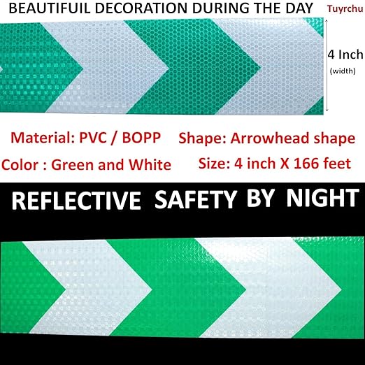 Reflective Tape Green White 4 inch Wide for Truck, Outdoor Waterproof High Visibility Safety Warning Adhesive Strips (166 feet)