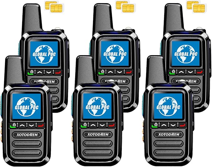 Global Lifetime Free Rapid Walkie Talkies Unlimited Range 4G LTE PoC(Push-to-Talk Over Cellular) Radios Nationwide PTT Two Way Radios Long Distance for Family,Logistics,Company 6packs (Black, 6pcs)