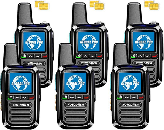 Global Lifetime Free Rapid Walkie Talkies Unlimited Range 4G LTE PoC(Push-to-Talk Over Cellular) Radios Nationwide PTT Two Way Radios Long Distance for Family,Logistics,Company 6packs (Black, 6pcs)