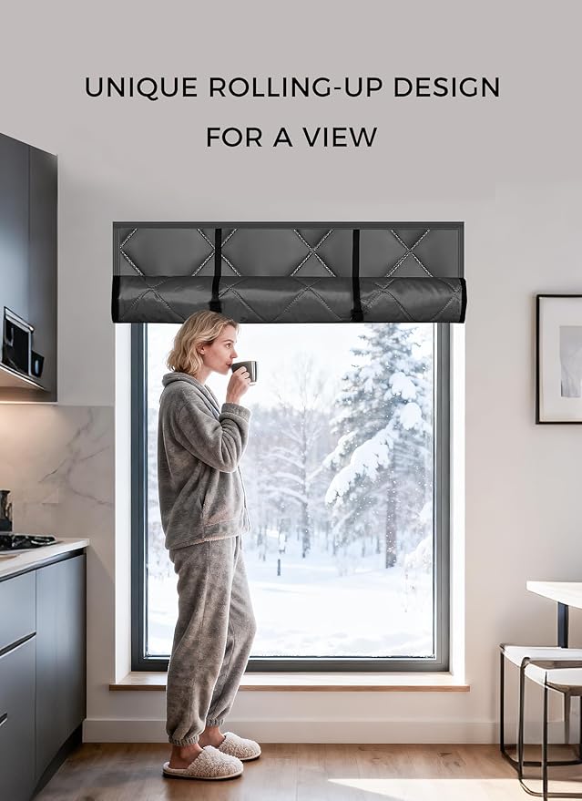 Window Insulation Kit for Winter Heavy Duty Reusable 27" x 39", Oxford Cloth Thermal Insulated Window Cover for Winter, Weatherproofing Window Insulation Kits to Keep Warm, Gray