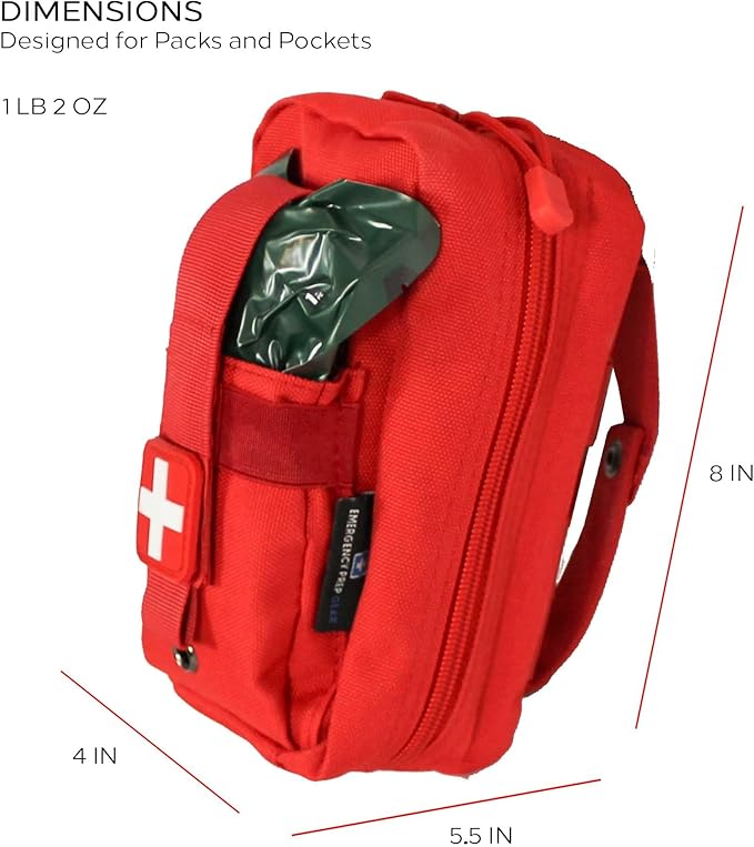 EPG Hiking First Aid Kit (IFAK) | 44 Piece | Compact Personal First Aid Kit | Backpacking, Camping, Emergency, Travel, Tactical, Go Bag, Bug Out Bag, 72 Hour Kit, Essentials, EDC, Survival IFAK - Red