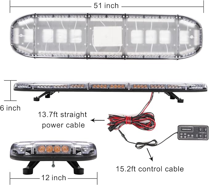 2025 Upgraded 51" Amber White Emergency Warning Security Strobe 88 LEDs Hazard Flash Light Bar for Truck Tow Lights Bar Construction Vehicle Rooftop with Control Pannel High Intensity
