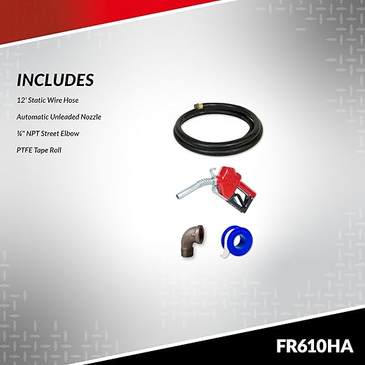 Fill-Rite FR610HA 115V 15 GPM Fuel Transfer Pump w/Discharge Hose & Automatic Nozzle (Red) | Gasoline, Diesel, Kerosene, Ethanol & Methanol Blends & Biodiesel