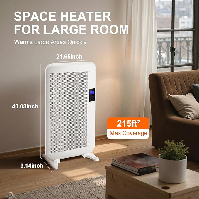 Space Heaters for Indoor Use, 1500W Waterproof Wall-mounted Electric Heaters with 24H Timer & Remote Control Portable Heater for Large Room Office Bedroom Bathroom Living Room, Safety Protection