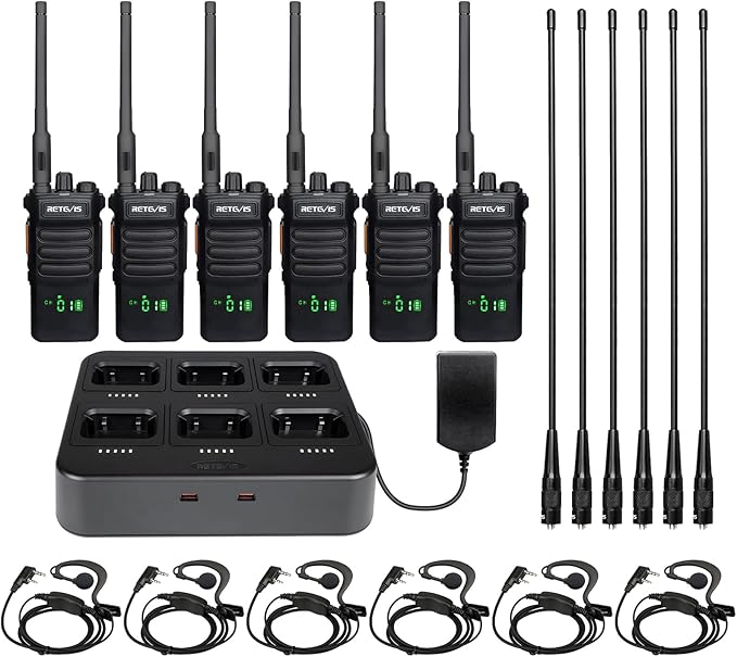Retevis RT86 Work Walkie Talkies Long Range with Earpiece and Long Antenna,Professional 2 Way Radio for Business with 6 Way Charger,2600mAh,Heavy Duty Two Way Radios for Warehouse Jobsite(6 Pack)