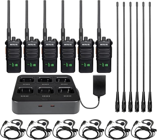 Retevis RT86 Work Walkie Talkies Long Range with Earpiece and Long Antenna,Professional 2 Way Radio for Business with 6 Way Charger,2600mAh,Heavy Duty Two Way Radios for Warehouse Jobsite(6 Pack)