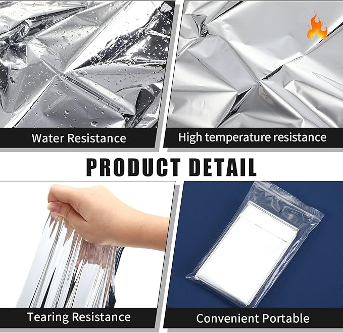 Macarrie 100 Pack 2 Size Emergency Thermal Blanket Survival - Emergency Blankets Silver Foil for Outdoors Camping Hiking First Aid Adult, 82 x 63, 82 x 51 (100 Pieces)