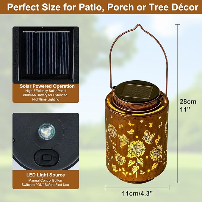 Sunflower Solar Lanterns, Christmas Birthday Gifts for Mom, Grandma, Outdoor Waterproof Hanging Garden Decor for Patio, Yard