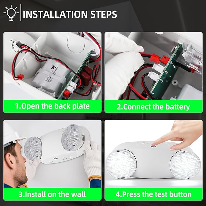 Emergency Light, Emergency Lighting with Battery Backup，Commercial Emergency Lights Combo for Business, Two Adjustable Heads,UL Listed,120V/277V AC, 6 Pack