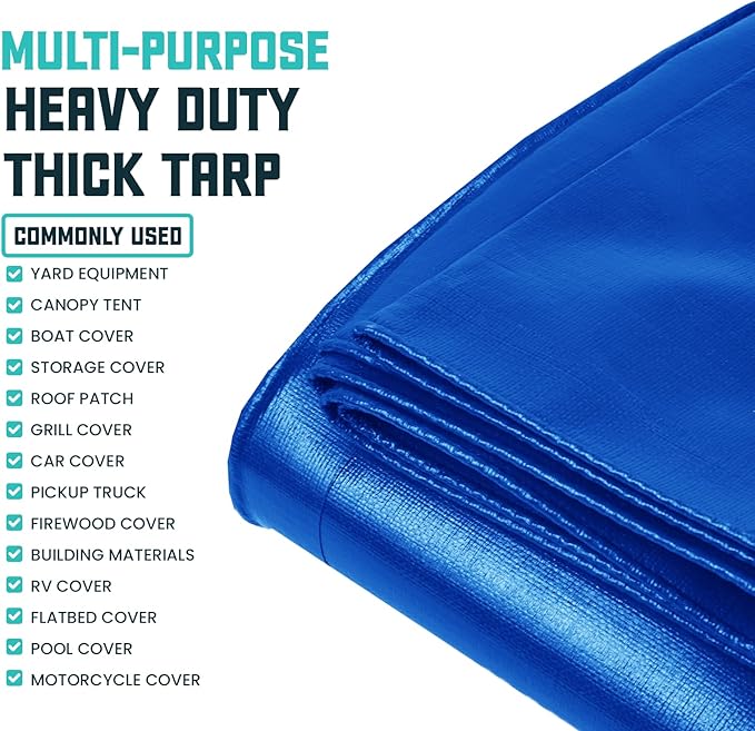 Core Tarps Extra Heavy Duty 16 Mil Tarp Cover, Waterproof, UV Resistant, Rip and Tear Proof, Poly Tarpaulin with Reinforced Edges for Roof, Camping, Patio, Pool, Boat (Blue 24′ X 36′)