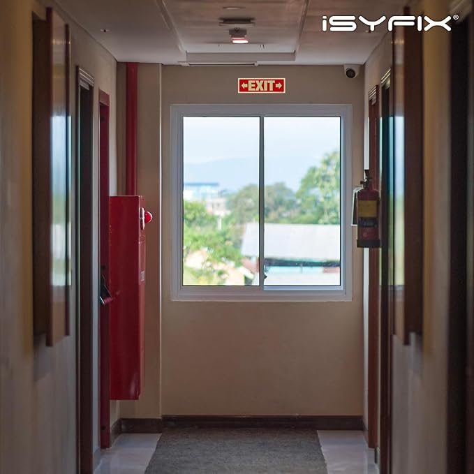 iSYFIX Exit Signs with Directional Right & Left Arrow - 12 Pack 12x4 Inch Glow in the Dark for Business, School, Office, Warehouse - Durable 40 Mil Polystyrene, UV Laminated, Waterproof, Scratch & Fade Resistant