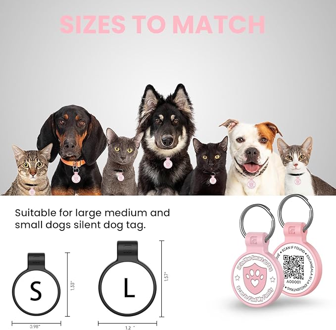 Silicone Dog Tags Personalized for Pets with QR Code, Emergency Contact Info, Anti-Lost, Scan Location Alerts(Pink-L)