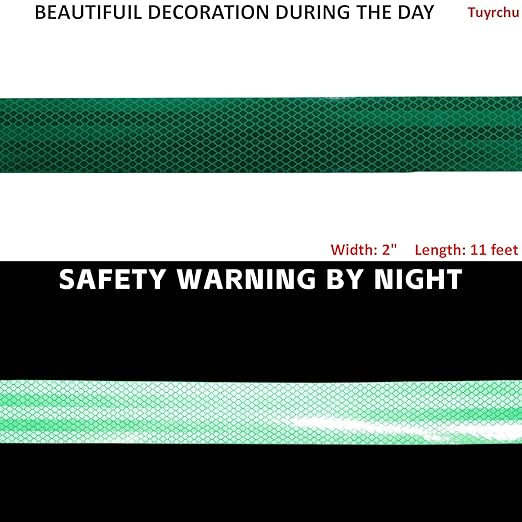 Non Fading Reflective Tape Green 2 inch Wide, Outdoor Waterproof High Visibility Safety Warning Reflector Sticker Strips (11 feet)