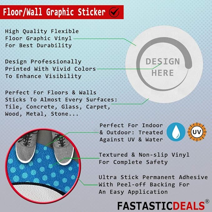 Emergency Exit Floor Decals Red Anti-Slip Round Shape B Lifestyle Industrial Signs Stickers 17Inches Longer Side