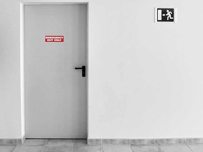 | Emergency Exit Only Sign Stickers (2 Pack), 8.75x3 – Strong Adhesive, Durable, Waterproof Exit Sign Stickers for Doors and Walls – Perfect for Emergency Exit Only Signage.