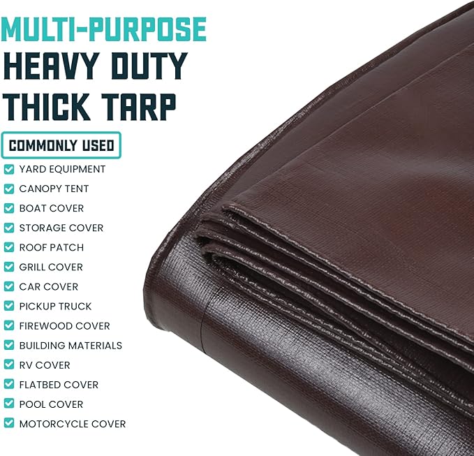 Core Tarps Extra Heavy Duty 16 Mil Tarp Cover, Waterproof, UV Resistant, Rip and Tear Proof, Poly Tarpaulin with Reinforced Edges for Roof, Camping, Patio, Pool, Boat (Brown/Black 25′ X 45′)