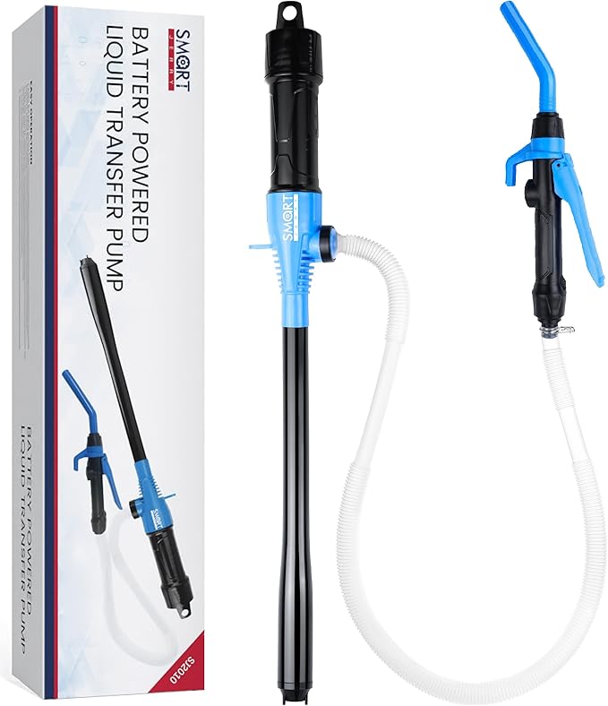 SMART JERRY - Battery Powered Fuel Transfer Pump | Portable Electric Siphon Pump for Gas, Fuel, Diesel, Water, Transmission | 2.8 GPM Battery Hand Pump with Flow Control Nozzle