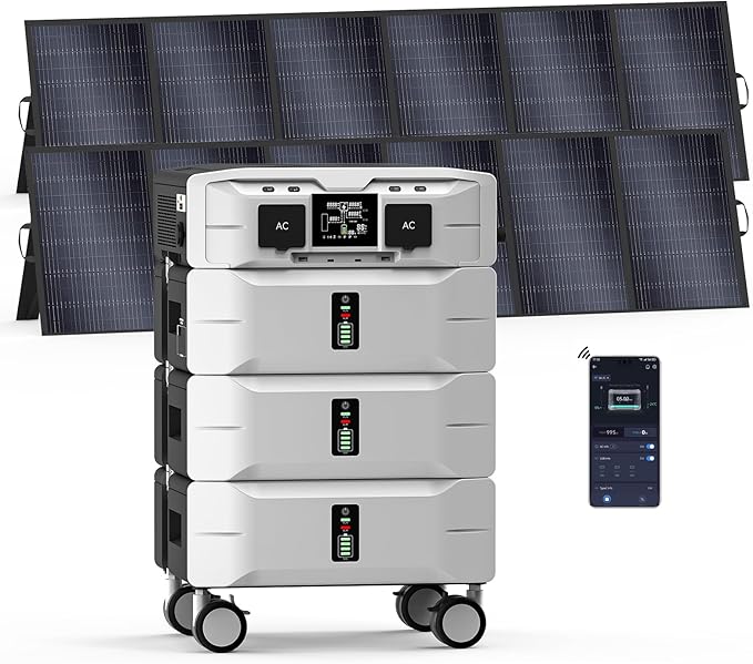 IEE 7680Wh Solar Generator SP5000 with 2x500W Solar Panel, 120/240V Power Station 5000W(Peak 9000W) AC Output, Expandable Capacity, Portable LFP Battery Generator for Home Use, Power Outages, RVs