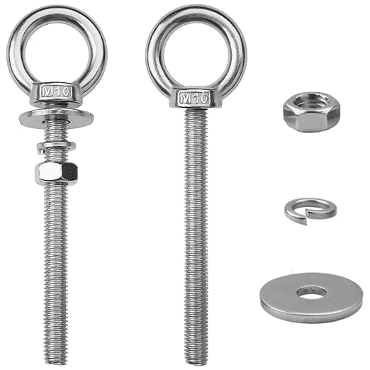 2 Pack M10 Stainless Steel Eye Bolts with Nuts, 3/8" x 4" Long Lifting Ring Eye Bolt， Eye Bolts Heavy Duty for Hang Tie Down Outdoor (2, M10x102mm (3/8"x4"))