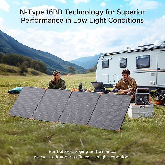 N-Type 16BB 450W Portable Solar Panel with Bypass Diode,RV Essentials,38V Foldable Solar Charger for Power Station 25% High Efficiency IP68 Waterproof 4 Reinforced Kickstands for Camping RV