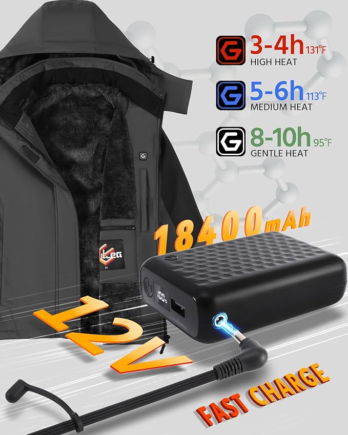 Wulcea Graphene Heated Jacket For Women 12V 18400mAh Fast Charge With Large Capacity