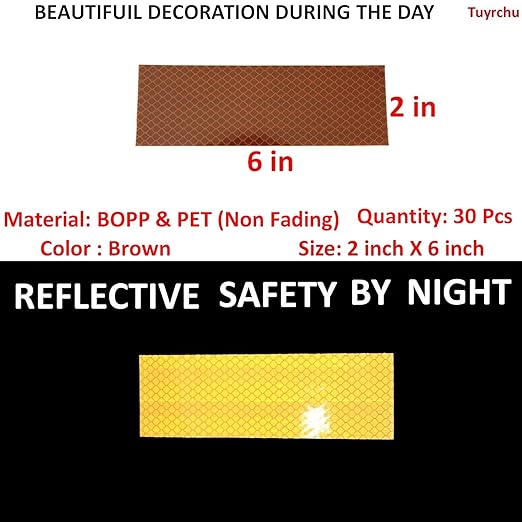 Brown Reflective Stickers 2 inch X 6 inch, Outdoor Waterproof High Visibility Warning Safety Adhesive Reflector Tape (30 Pcs)